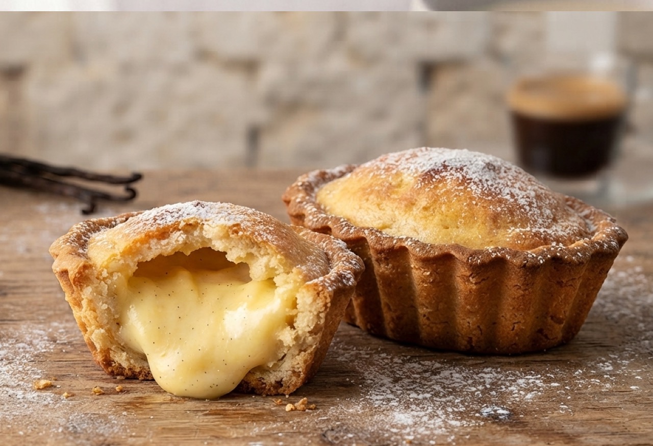 Pasticciotto Leccese – Ein unwiderstehliches Mürbeteigdessert mit Vanillecreme  Willkommen in Apulien, wo das Frühstück keine brave Diät-Veranstaltung ist, sondern eine leidenschaftliche Liebeserklärung an das Leben. Wenn die ersten Sonnenstrahlen des Tages die barocken Sandsteingassen von Lecce und dem umliegenden Salento in warmes Gold tauchen, liegt ein Duft in der Luft, der jeden Wecker überflüssig macht. Aus den kleinen, traditionsreichen Pasticcerie strömt das süße Versprechen eines echten apulischen Morgens.  https://mediterrane-delites.com/2026/08/20/pasticciotto-leccese-rezept/  #Pasticciotto #apulien #instafood #recetas 
#Mürbeteig